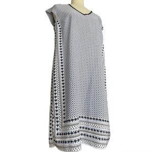 MINI Kaftan V neck T shirt dress, hippie boho flowy tribal navy blue Aztec print